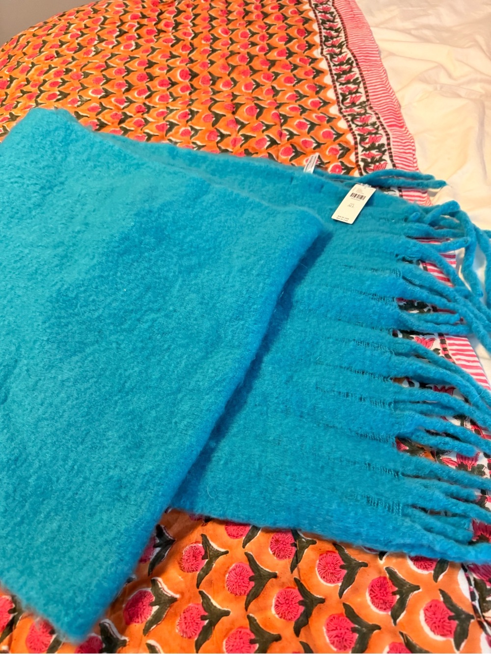 J. Crew Bright Turquoise Fringe Scarf
